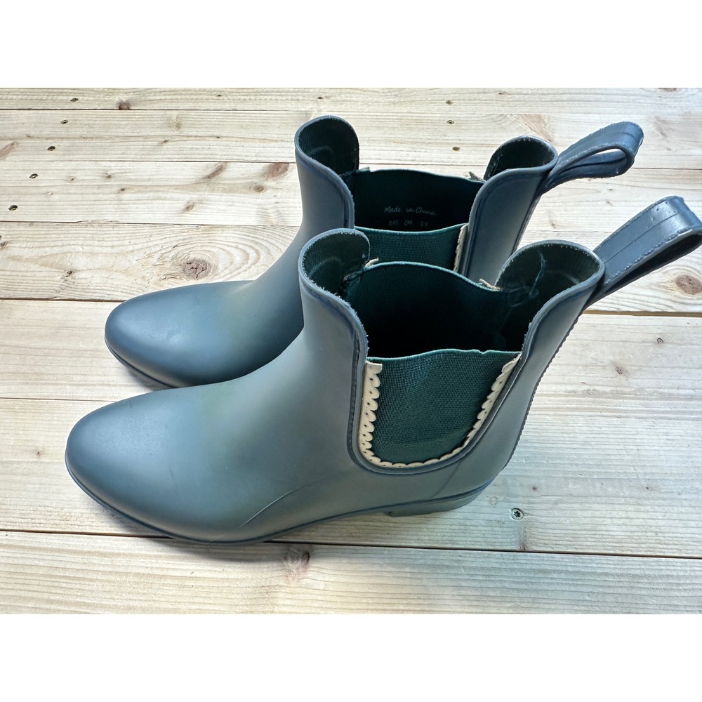 Jack Rogers Rain Boots Chelsea Ankle Pull On Green Scalloped Size 8‎